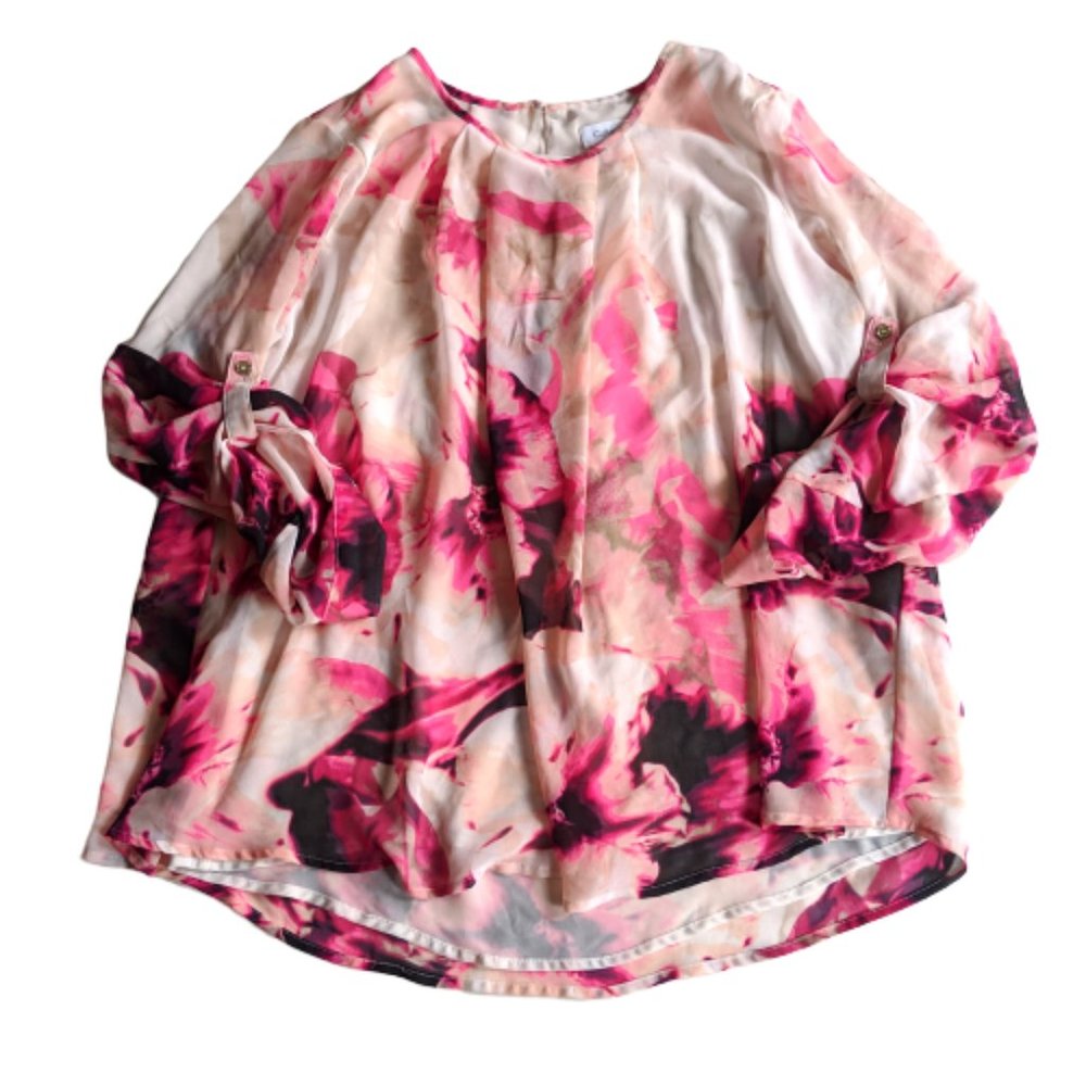 Calvin Klein Pink Fall Floral Chiffon Top - Size Small